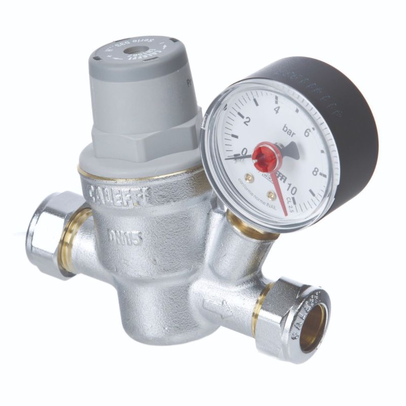Altecnic Caleffi 15mm Prescal Series 533 High Temp Pressure Reducing Valve with Pressure Gauge 533851H